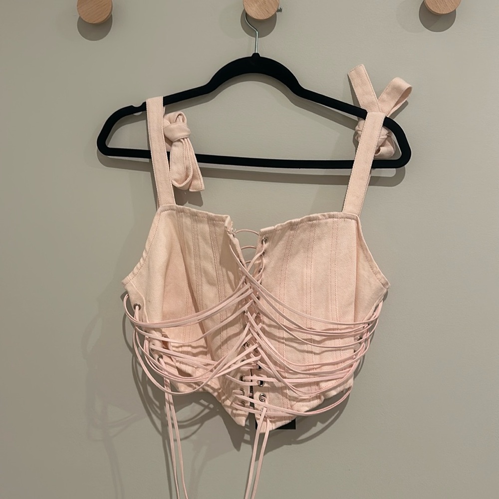 Missguided Pink denim corset going out top